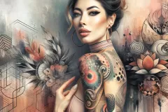 DALL·E-2024-03-16-20.58.54-A-captivating-and-artistic-representation-of-modern-tattoo-trends-influencing-the-art-world-featuring-a-very-attractive-woman.-This-woman-embodying-